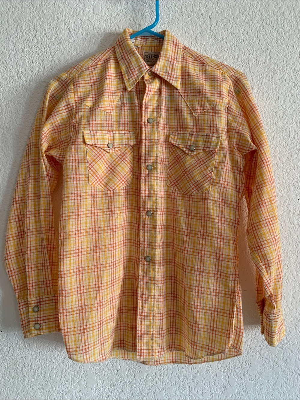 Vintage Dee Cee Women’s XS Yellow and Orange Plaid Westen Button-Front Shirt